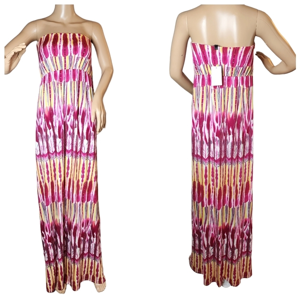 NWT Felicity & Coco pink yellow strapless stretchy maxi dress.  Size XL.